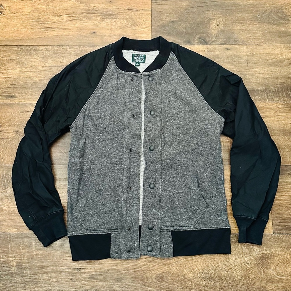 J Crew Baseball Jacket in Gray/Black